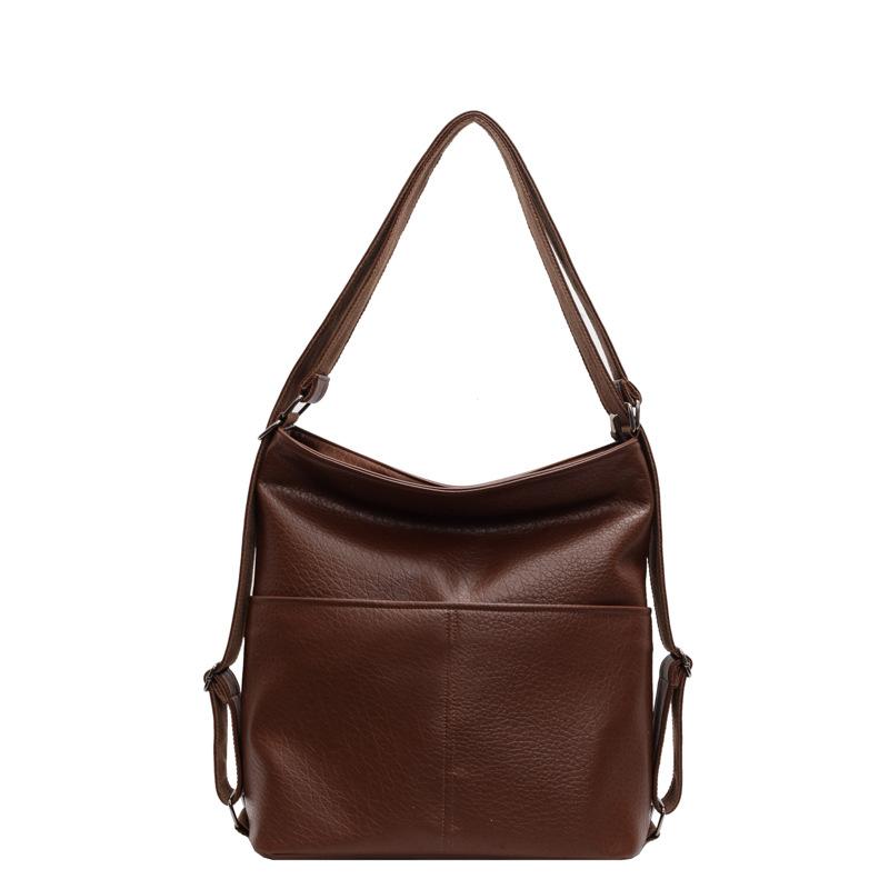 

Fashion multi-functional retro soft leather large-capacity trolley case, double shoulder shoulder bag, versatile messenger three-purpose women s bag коричневый