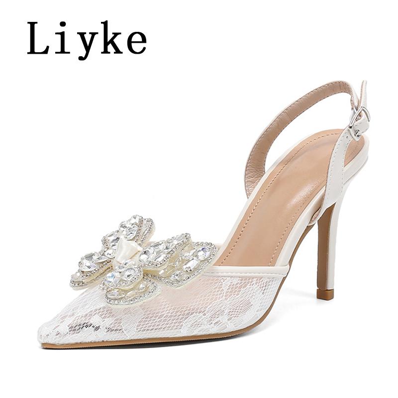 

Fashion Liyke Fashion Design Crystal Bowknot Women Pumps Sexy Mesh Pointed Toe High Heels Party Shoes Female Slingback Sandals White 35 белый