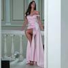 Spring and Summer New One-word Collar Waist Split Shoulder Streamer Sleeveless Dress