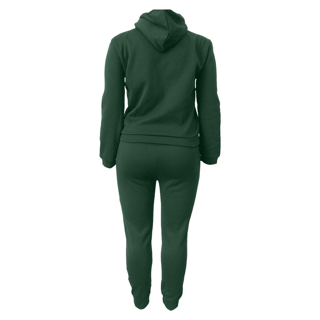 Women's Padded Drawstring Hooded Sweatshirt Long Sleeve Drawstring Trousers Piece Set