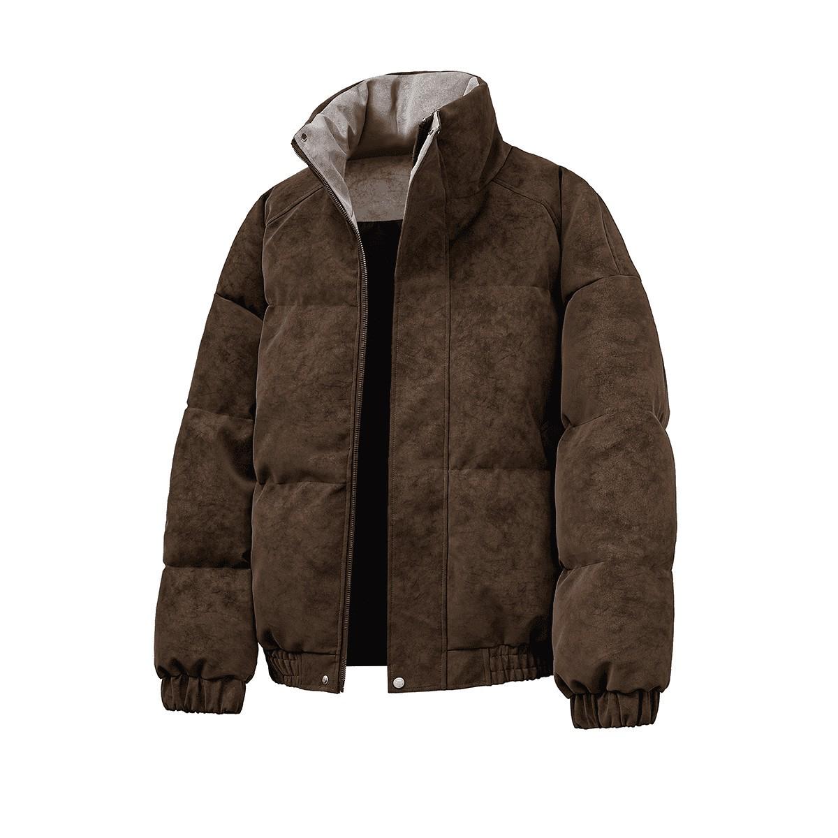 Men s American Style Leather Cotton Jacket - Loose, Casual, Comfortable, Versatile Stand Collar Design. 3XL коричневый