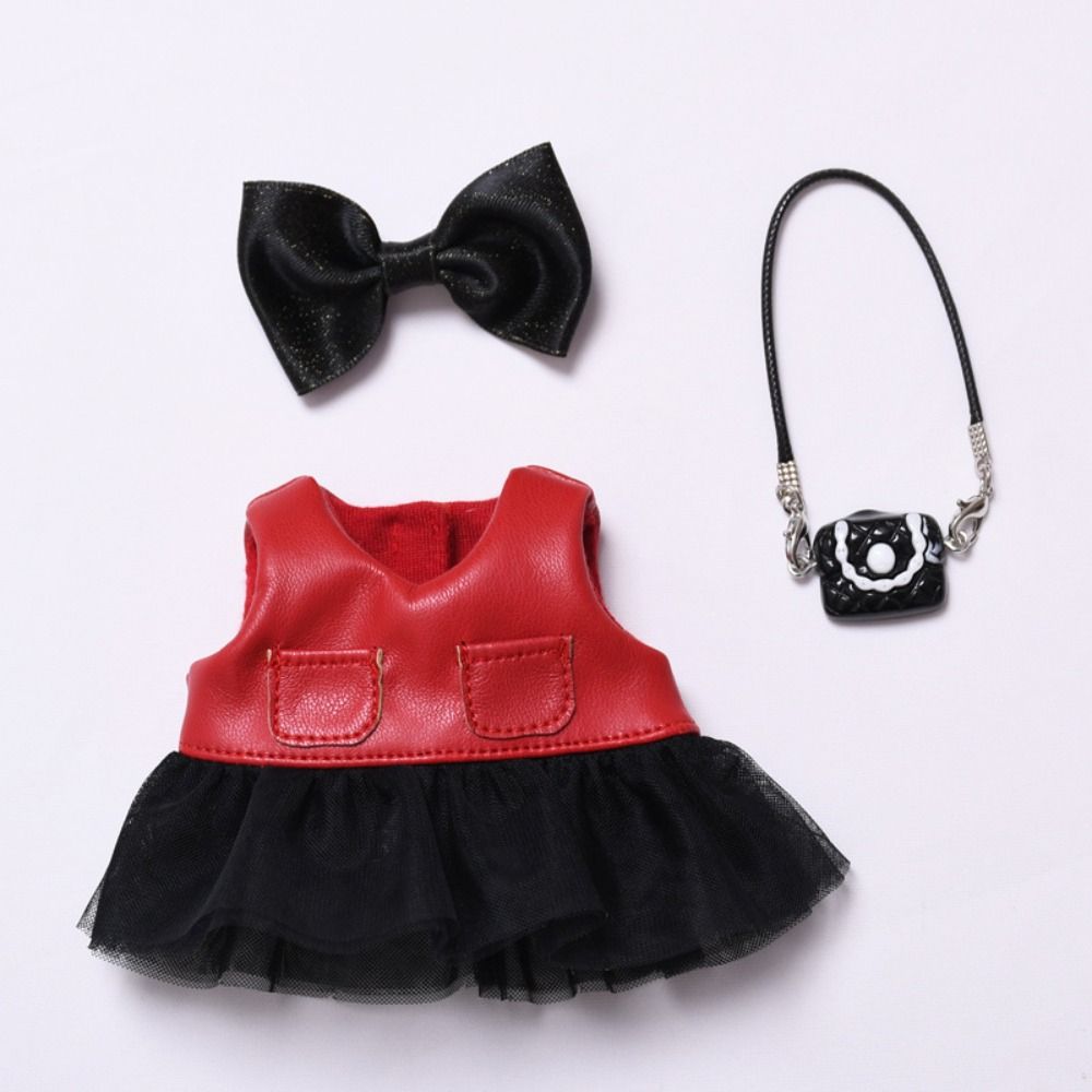 Cardigan Sitting Labubu Time Cloth Black Gauze Skirt 17cm Plush Dolls Clothes Kids Girls Toys