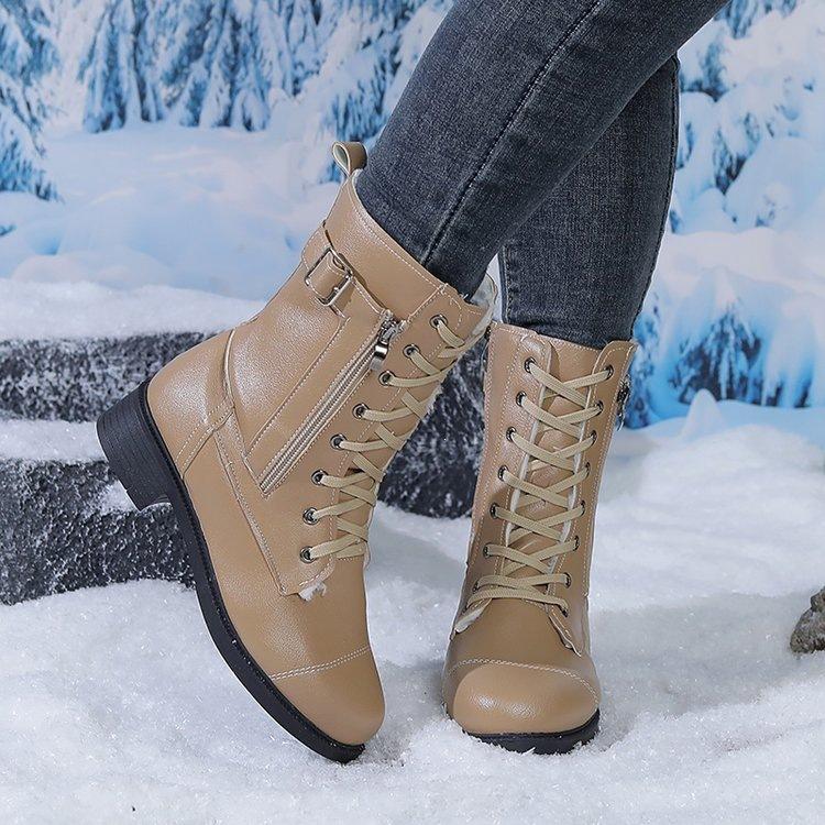 Women Ankle Boots Flat Low Heel Belt Buckle Short Large Size Fall Winter