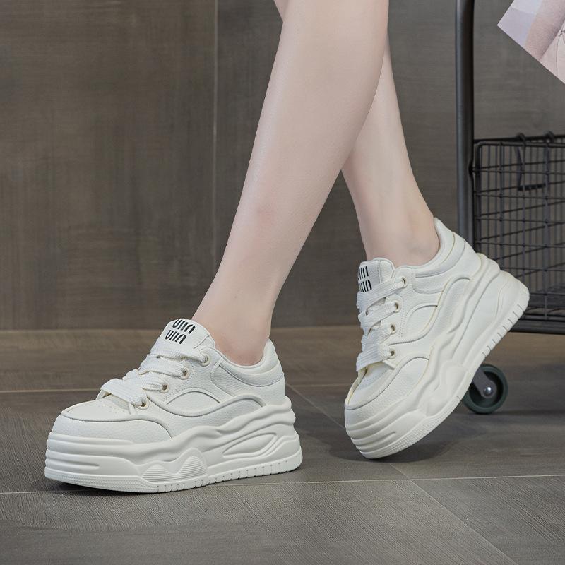 White Sneakers Women All MatchSpring Autumn New 6cm Thick Sole Fashion Sport Casual Shoes Slimming Leg Lengthening Footwear