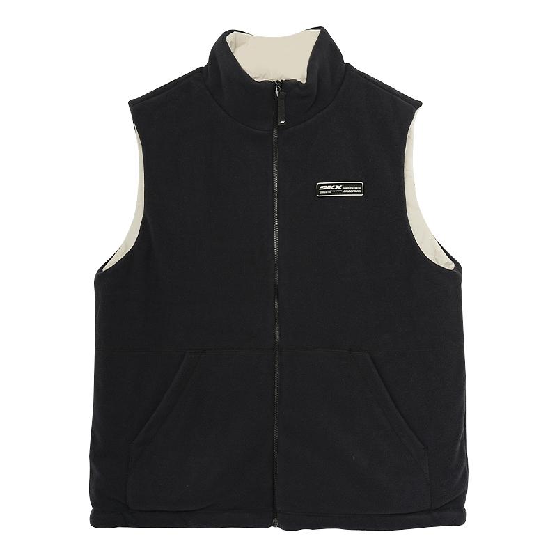 Skechers Classic Sports Series Reversible Solid Color Stand Collar Zipper Vest Unisex Vests Black White P424U016-0018 S