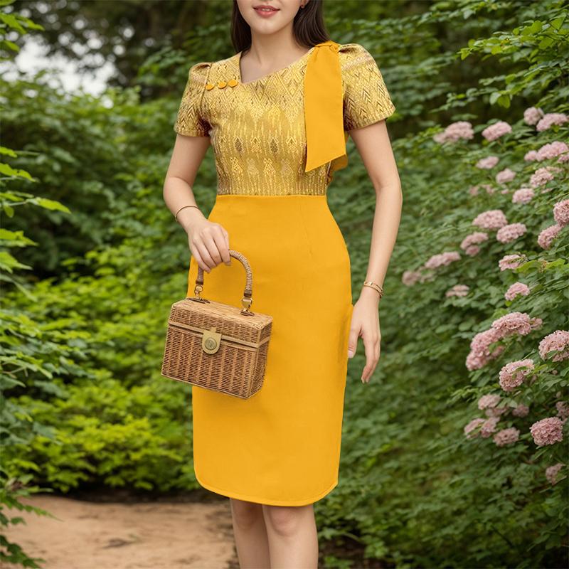 

ZANZEA Women Print Patchwork Summer Casual Short Sleeve Sheath Dress 5XL жёлтый