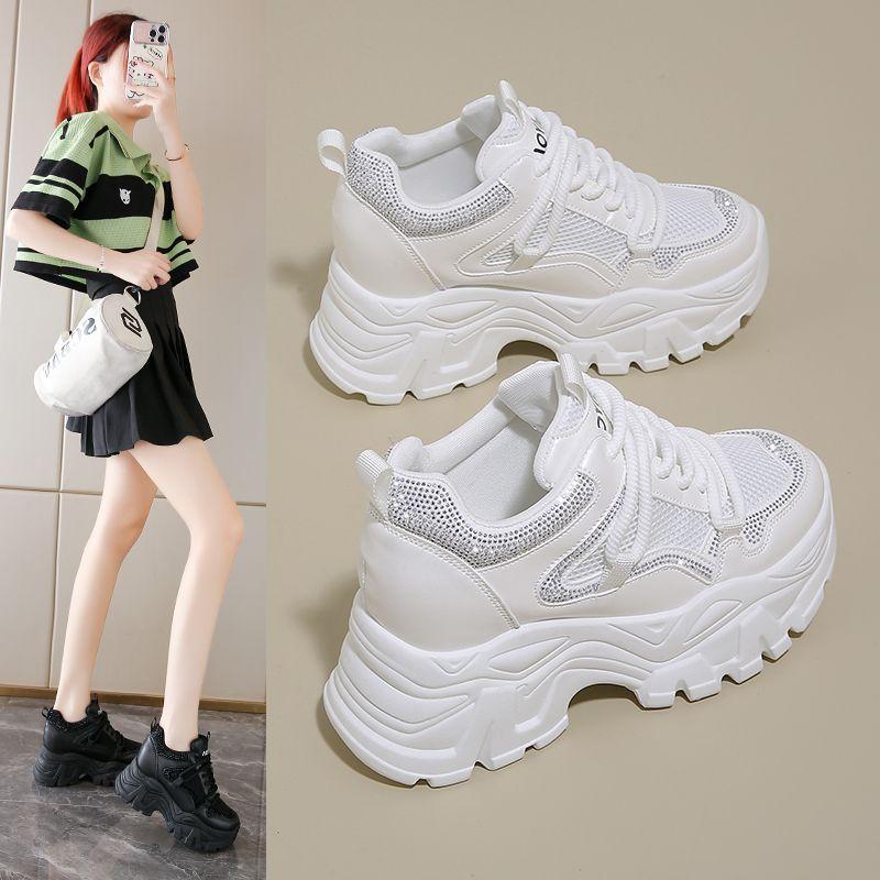 Inner Heightening Dad Shoes Women's Casual Mesh Sneakers Women's Shoes 2025 Thick-soled Breathable Autumn New Bright Diamonds