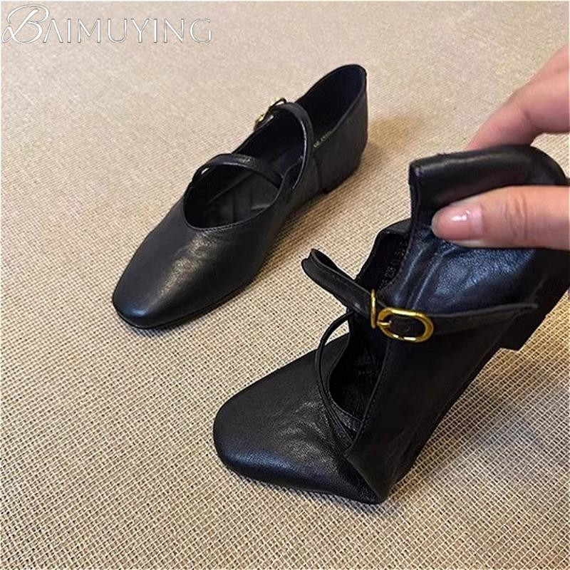 Fashion Flats Mary Jane Shoes Women Retro Sole Leather Ballet 2025 Spring Trend Dress Elegant Shoes Casual Shallow Comfort Zapatos Mujer