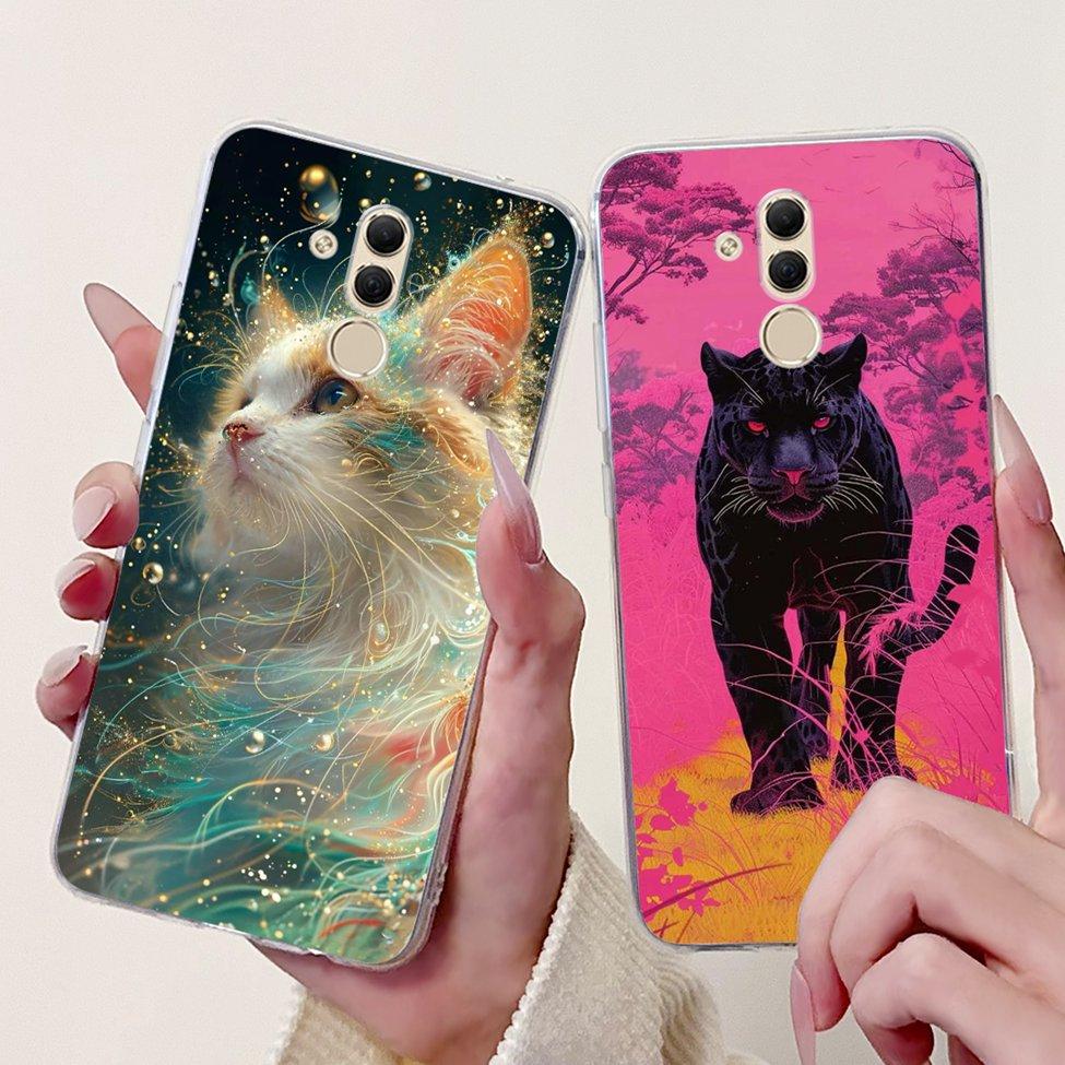 Clear For Huawei Mate 20Lite SNE-LX3 INE-LX2 Back Cover For Huawei Mate 20 Lite Case Cute Cartoon Cat Luxury Flowers Funny Funda