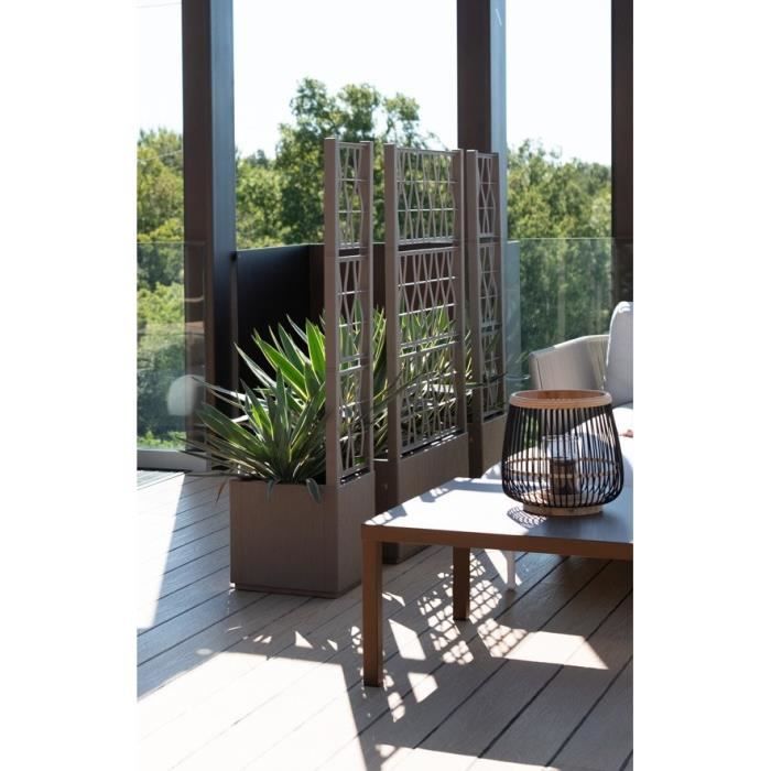 STEFANPLAST Bac a fleur/Jardiniere ETHICA - Taupe - Carré avec treillis - 38 L - 36x36xh 140 cm