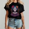 Catrina Floral TShirt Día De Los Muertos Sugar Skull Woman Tee Mexican Day of The Dead Calavera Shirt Unisex Festival Costumes