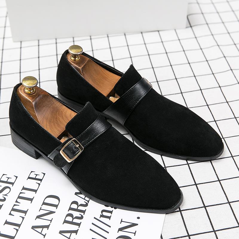 

Dress Shoes Men British Suede Stitches Pointed Toe Buckle Slip On Classic Fashion Business Loafers Wedding Shoes Zapatos Hombre 48 чёрный