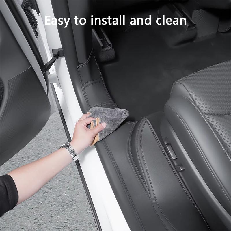 For Tesla Model YL 6-Seater Front Rear Door Sill Protector Leather Threshold Bumper Strip Guards Anti-kick Pads Car Accessories