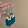 Water drop leaf feather ear hook bohemian retro fringed earrings niche high-end new earrings women