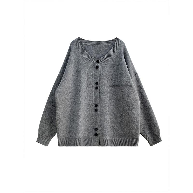 

Женский вязаный кардиган свободного покроя серого цвета в японском стиле «ленивый», мягкий круглый вырез, осенне-зимний вариант. 2XL серый