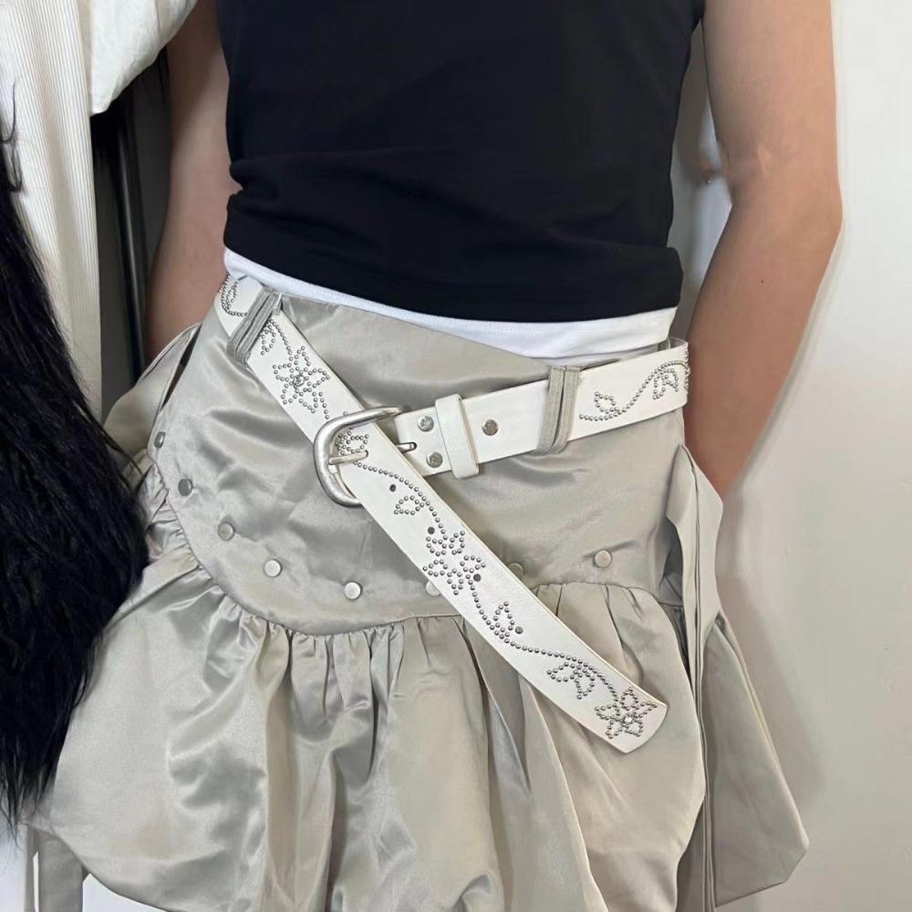 

Y2K Rivet Belt Zinc Zinc Alloy PU Leather Waistband Fashion Rhinestone Belt Women чорний