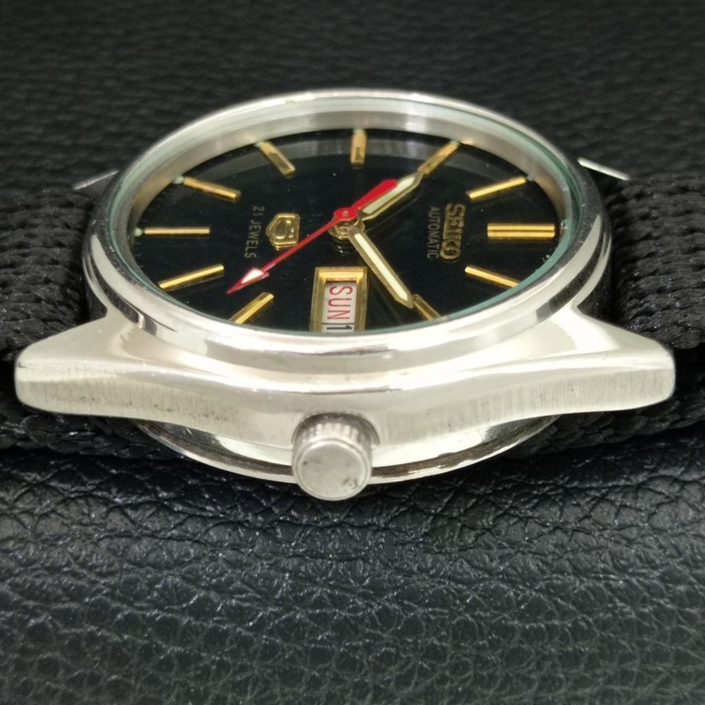 VINTAGE SEIKO 5 AUTOMATIC 6319A JAPAN MENS BLACK COLOR DIAL WATCH A708367-1