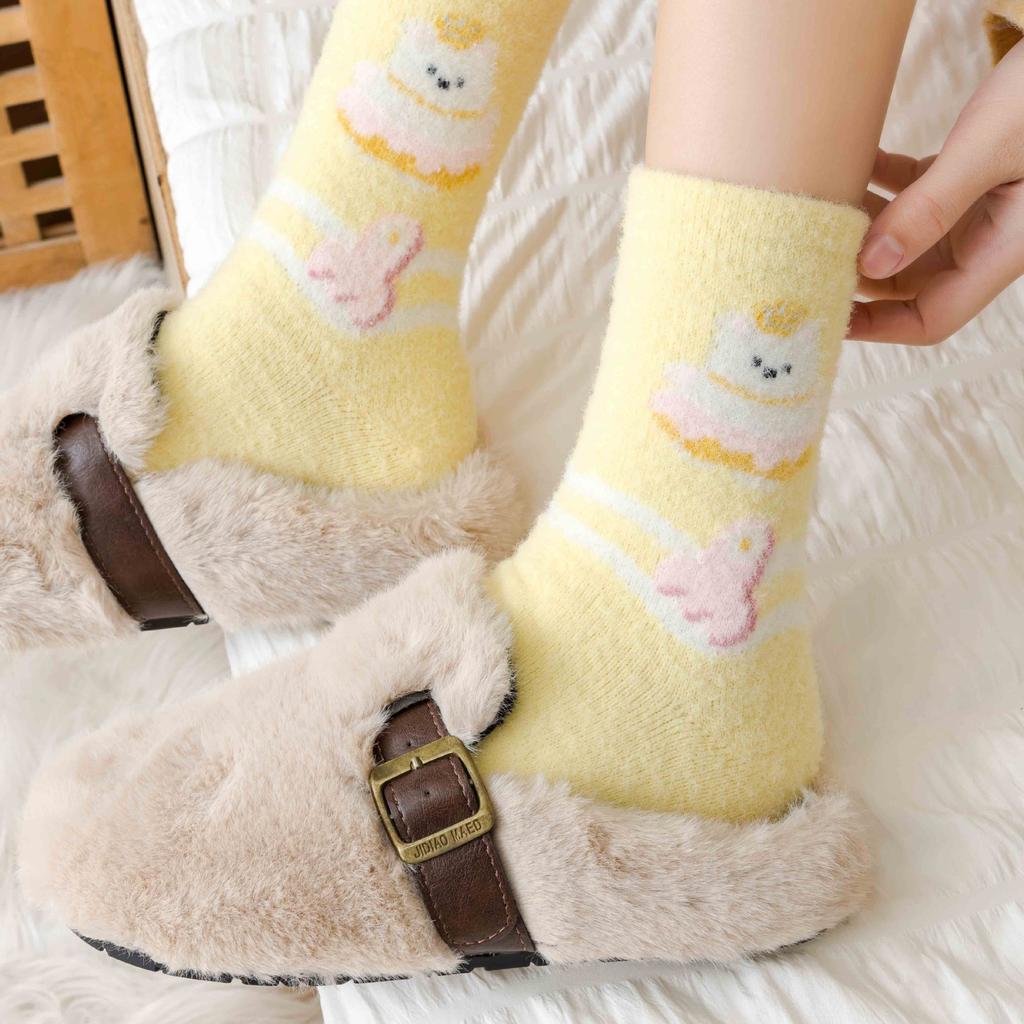 Plush Socks Medium Tube Socks Butter Bear Cartoon Plush Thickened Warm Cute Sleep Socks