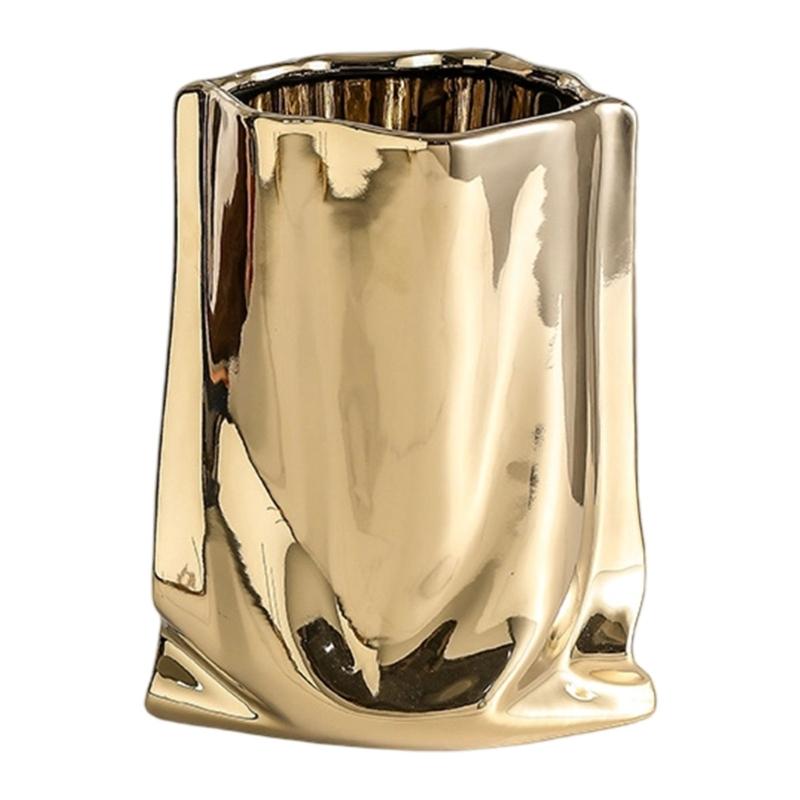 

Handmade Electroplated Ceramic Flower Vases With Wrinkle Texture Double Use For Hydroponics And Dried Arrangements золотий
