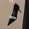 Fashion Spring New Thin Heel Single Shoes Women's Fashion Pointed Suede Beaded Anti-slip Wear-resistant High Heels
