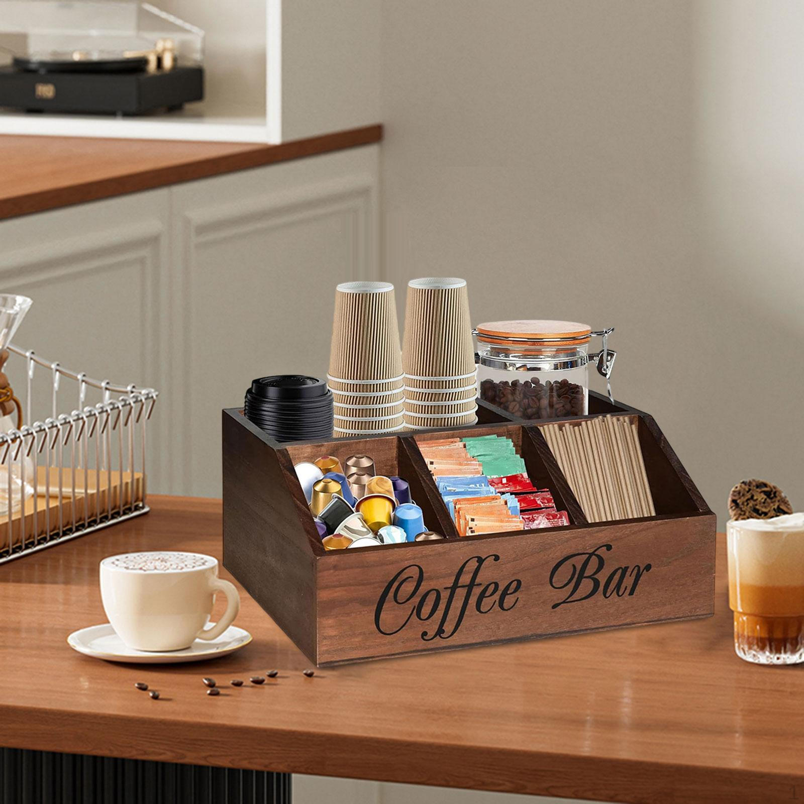 

Coffee Station Organizer Compact Wooden Storage Box Bar Accessories Desktop Capsules Holder