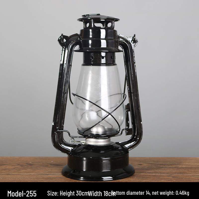 Vintage Wrought Iron Kerosene Hurricane Lamp - Nostalgic Camping Decor & Photography Prop