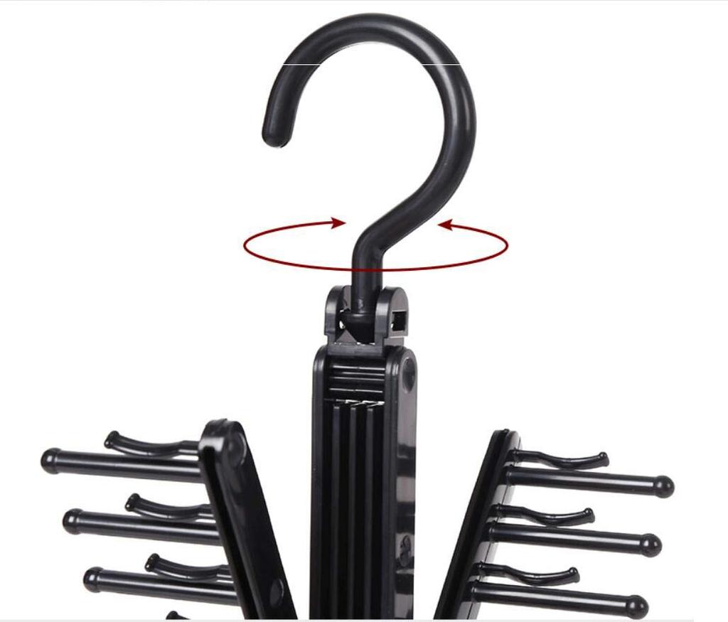 Konten Cross Tie Hanger, Holds 20 Ties, Belt Hanger, Tie Storage, Belt Storage, Multi-functional, Black, Includes 2 Clothespins (Set of 2)