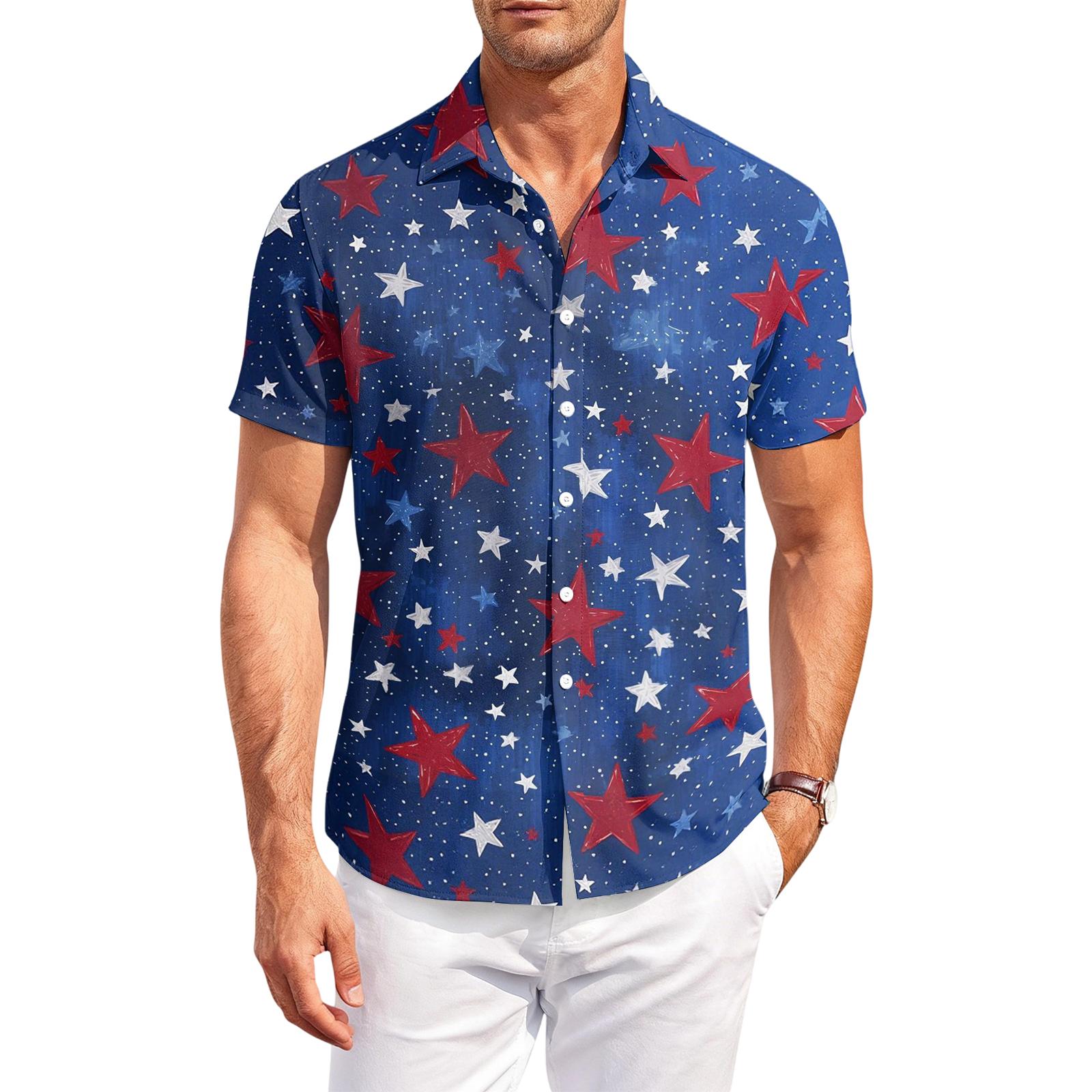 

Мужская повседневная рубашка с коротким рукавом и воротником L синий