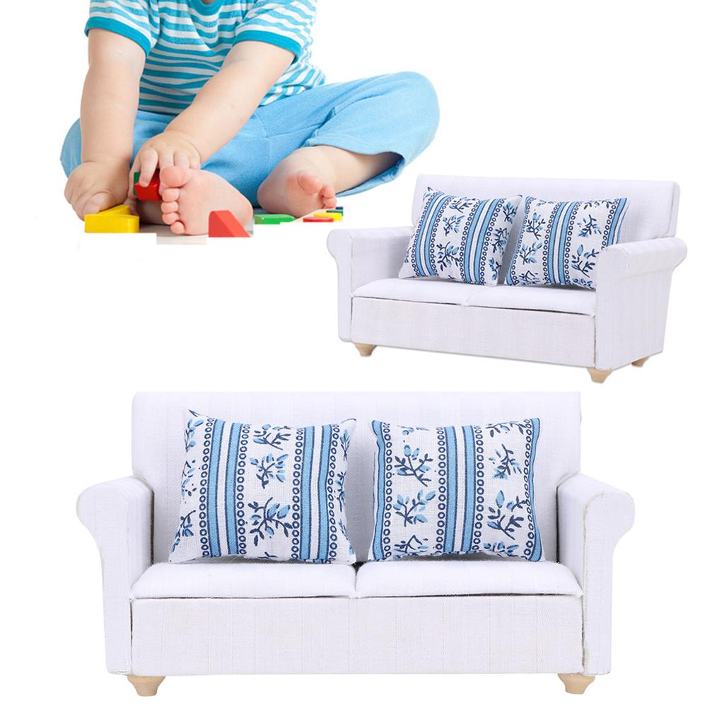 1/12 Dollhouse Miniature Sofa Set Living Room Furniture Accessories (2 Seat Sofa with Cushion)