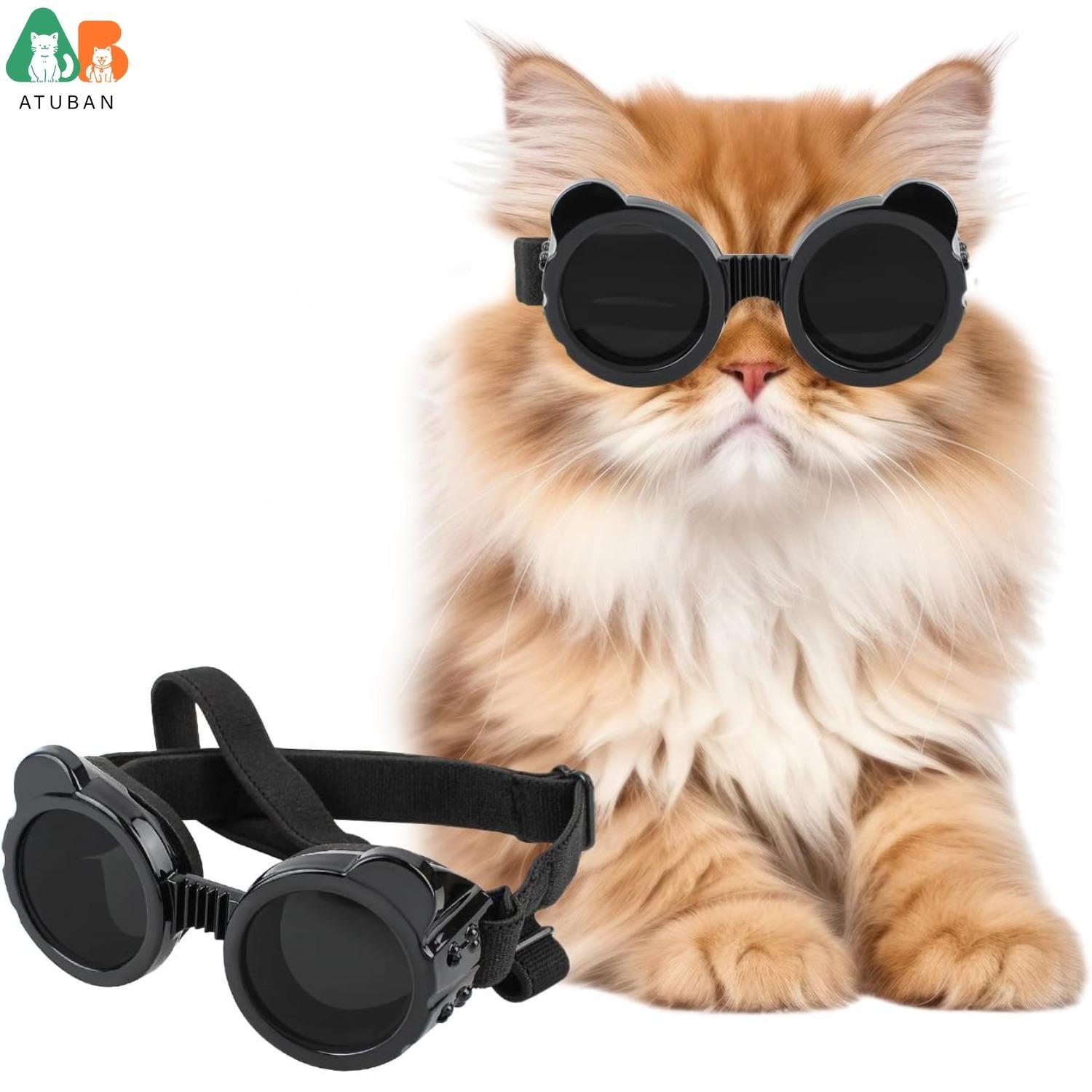 

ATUBAN Cat Goggles Panda Shape Dog Goggles Small Breed UV Protection Windproof Dog Eye Protection, Adjustable Straps,Breathable чорний