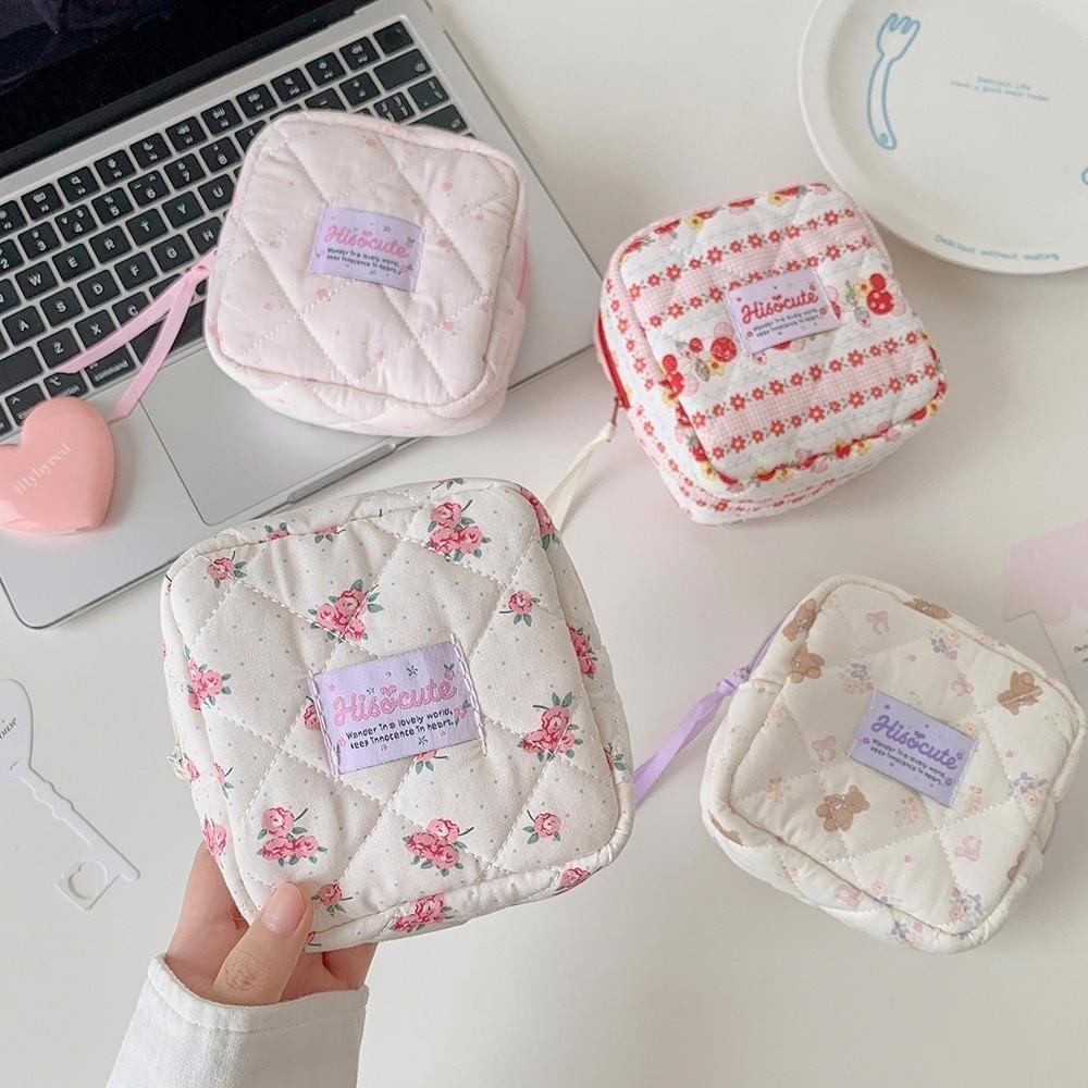 Zipper Cosmetic Storage Bag Quilted Cosmetic Pouch Portable Lipstick Organizer Pouch