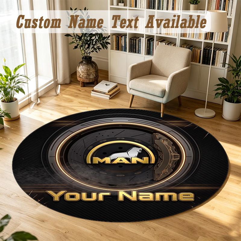 Round Rug Custom NameMAN Truck Pattern Non Slip Carpet Home Floor Decor