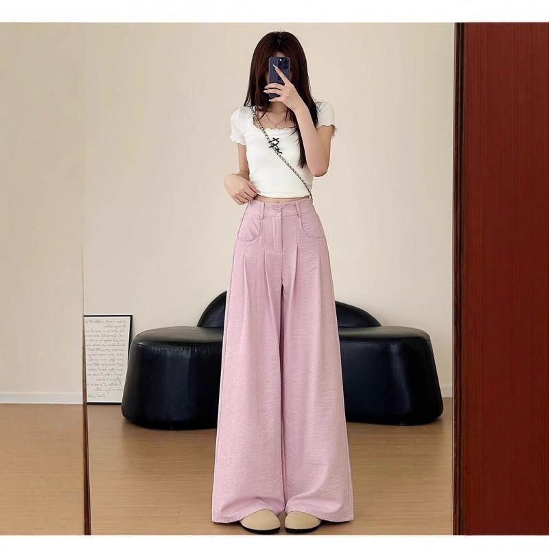 Womens High Waist Wide Leg Trousers Thin Ice Silk Loose Casual Pants