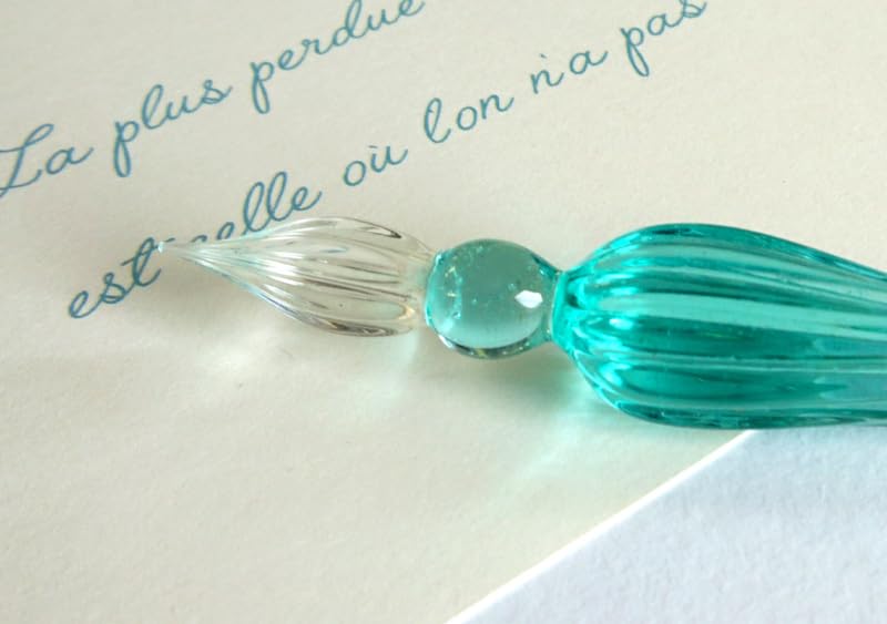 Herbin G.LALO Glass Pen, Handcrafted Tsumugi Blue & Mini Ink Deep Blue (10ml) Set, Founded In 1670 by a Traditional French Brand. Includes a Card and