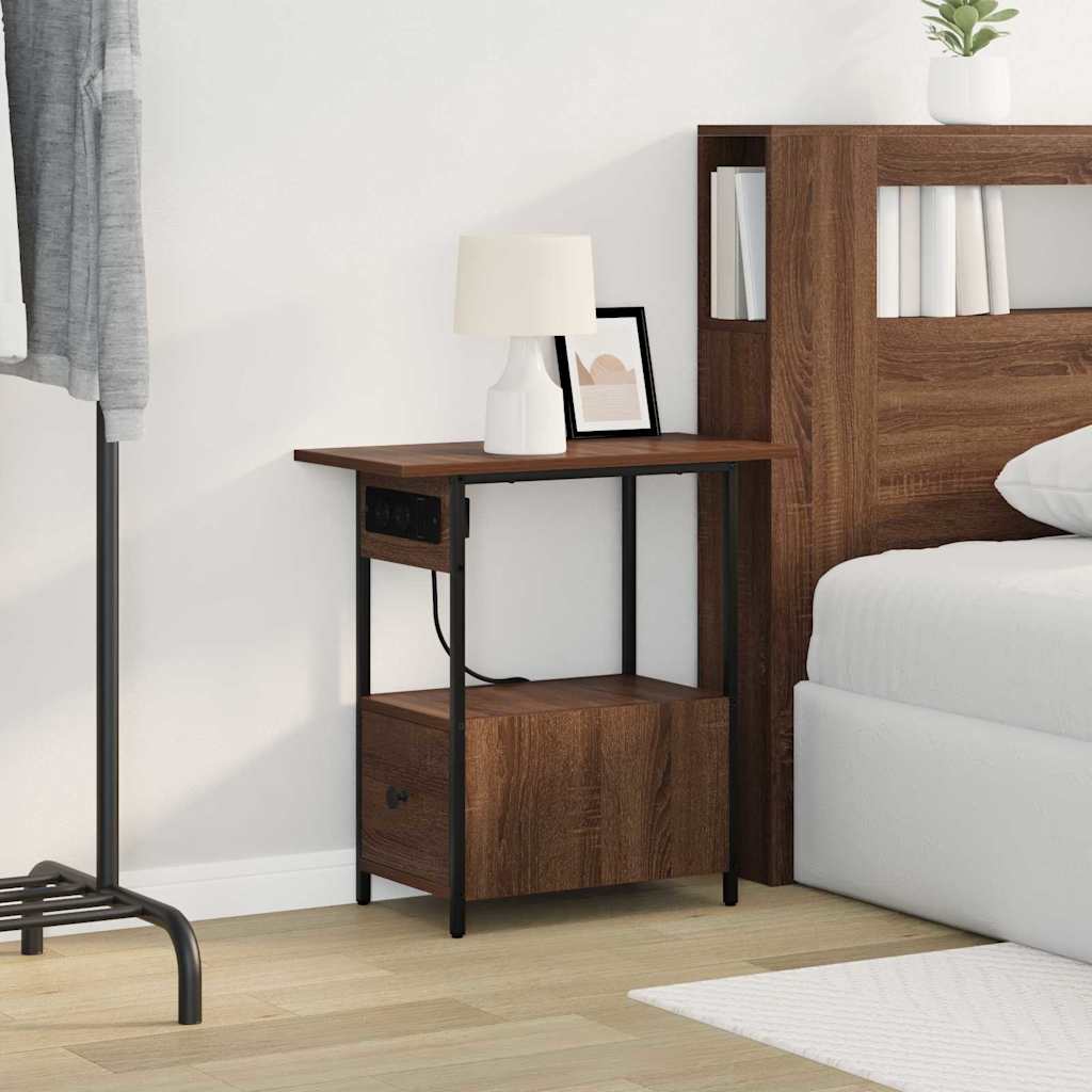 Nightstand Brown Oak Look 60 x 30 x 61 cm Engineered Wood