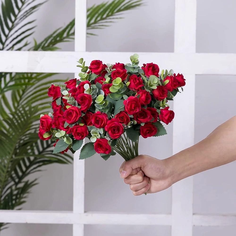 1pz 11 Teste Fiore Artificiale Rosa di Seta Foglie di Eucalipto Bianco Bouquet di Peonie Fiore Finto per Tavolo Matrimonio Festa Vaso Decorazione Casa