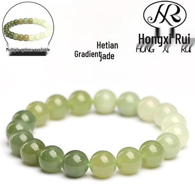 Hongxi Rui Přírodní Hetianský Jade Gradient Kulatý Korálkový Náramek