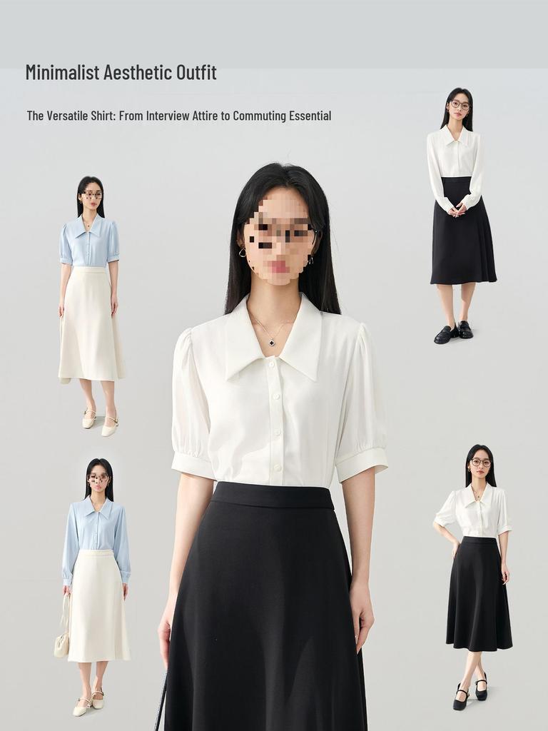 Miss Bird Blue Chiffon Short-Sleeve Professional Women's Interview Shirt