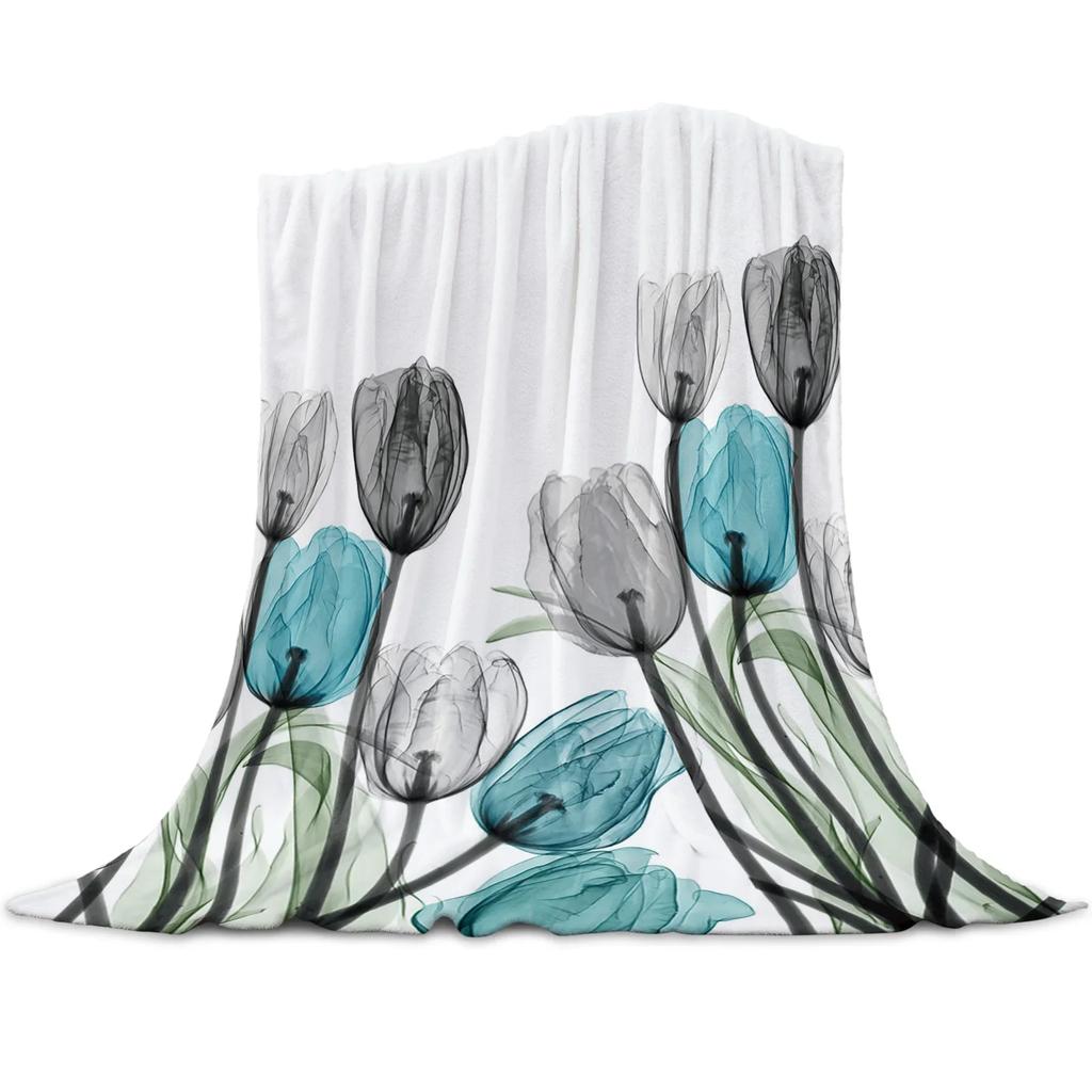 Blue Flower Watercolor Painting Throw Blanket Portable Soft Sofa Blanket Warm Flannel Blanket for Beds Sofa Couch King Full Size