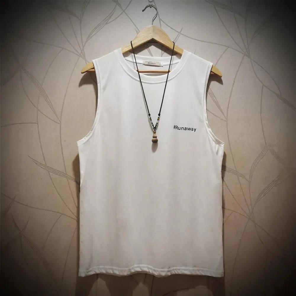 Letnia luźna kamizelka dla mężczyzn bez rękawów T-shirt cienka sportowa koszulka dla chłopców