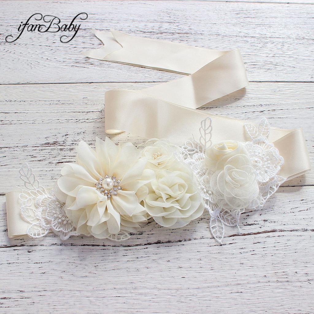 Women's Fashion Flower Wedding Sash Belt PU and Plastic Material for Brides and Girls