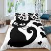 Kids Cat Duvet Cover Queen Size,Cartoon Kitten Sleeping on Crescent Moon Stars Night Dreams Polyester Comforter Cover for Kids