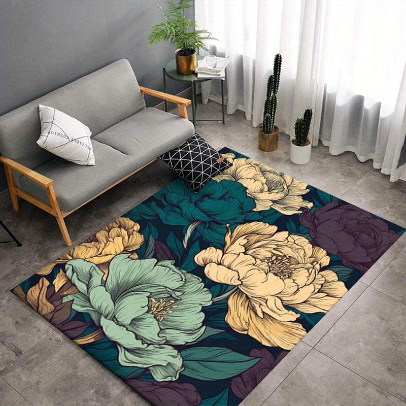 Luxurious Floral Print Non-Slip Area Rug - Soft Polyester, Perfect for Living Room & Bedroom Decor, Large 1.8m², Machine Washabl