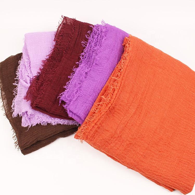 Muslim Women Solid Color Scarf Shawl Cotton Crinkle Hijab