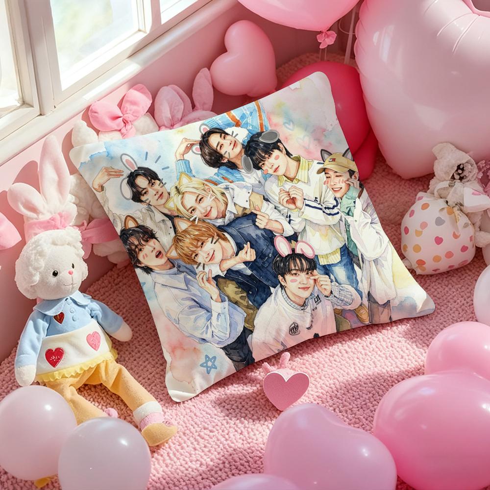 Kpop SSSStray KidsSS Cushion Cover Pattern Printed Pillowcase for Living Room Sofa Cushion Cover Bedroom Decor