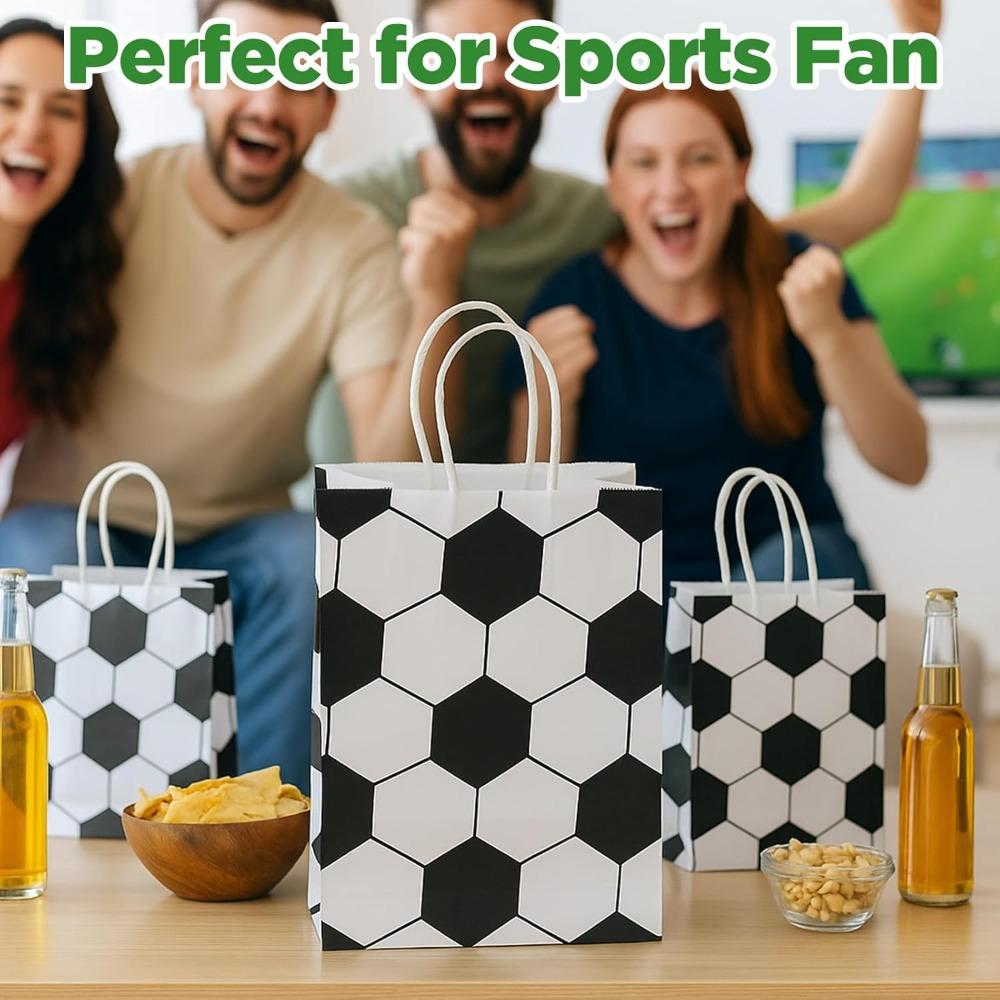 24pcs Soccer Party Favor Bags Paper Soccer Gift Bags Treat Bag with Handle Football Sports Themed Gift Snack Bag Soccer Theme Bags