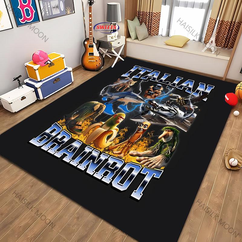 AI Fantastic Absurd Italian Brainrot Collection Printed Carpet,Mat for Bedroom Living Room Non-Slip Kid Rug for Dining Room Sofa