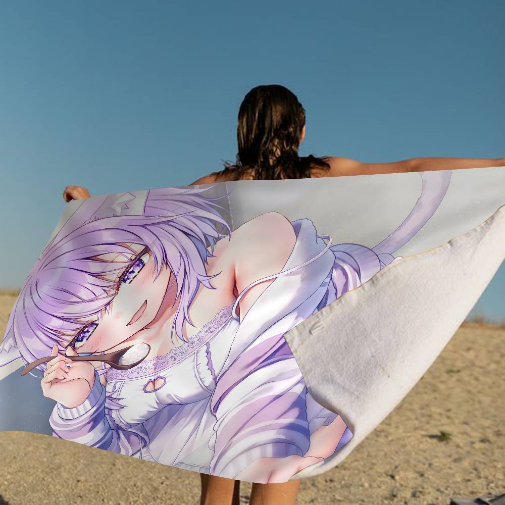 N-Nekomata Okayu Cartoon Microfiber Blanket Quick Drying Beach Towels Oversized Printing Super Absorbent Pool Towel Blanket