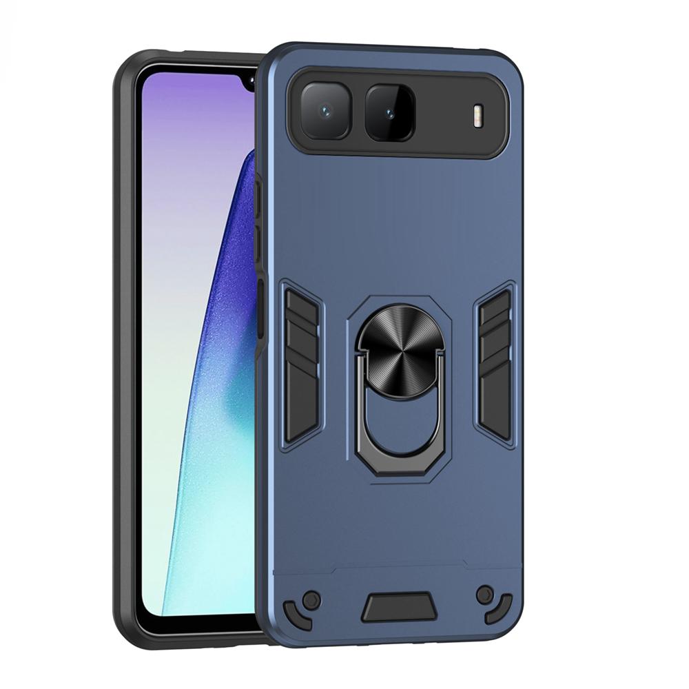KEYSION Shockproof Armor Case for Infinix Hot 60i 5G Soft Silicone+PC Metal Ring Stand Phone Back Cover for Infinix Hot 60i 5G