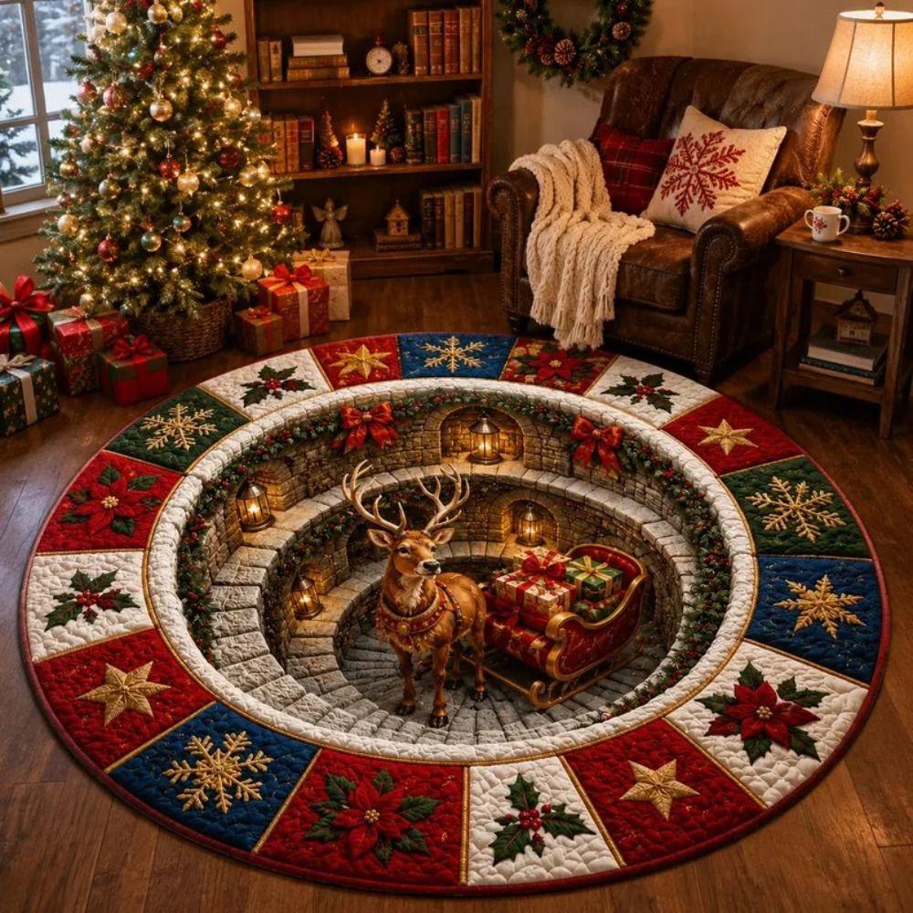 3D Special-shaped Christmas Round Carpet Imitation Cashmere Bedroom Door Mat  Home Decor